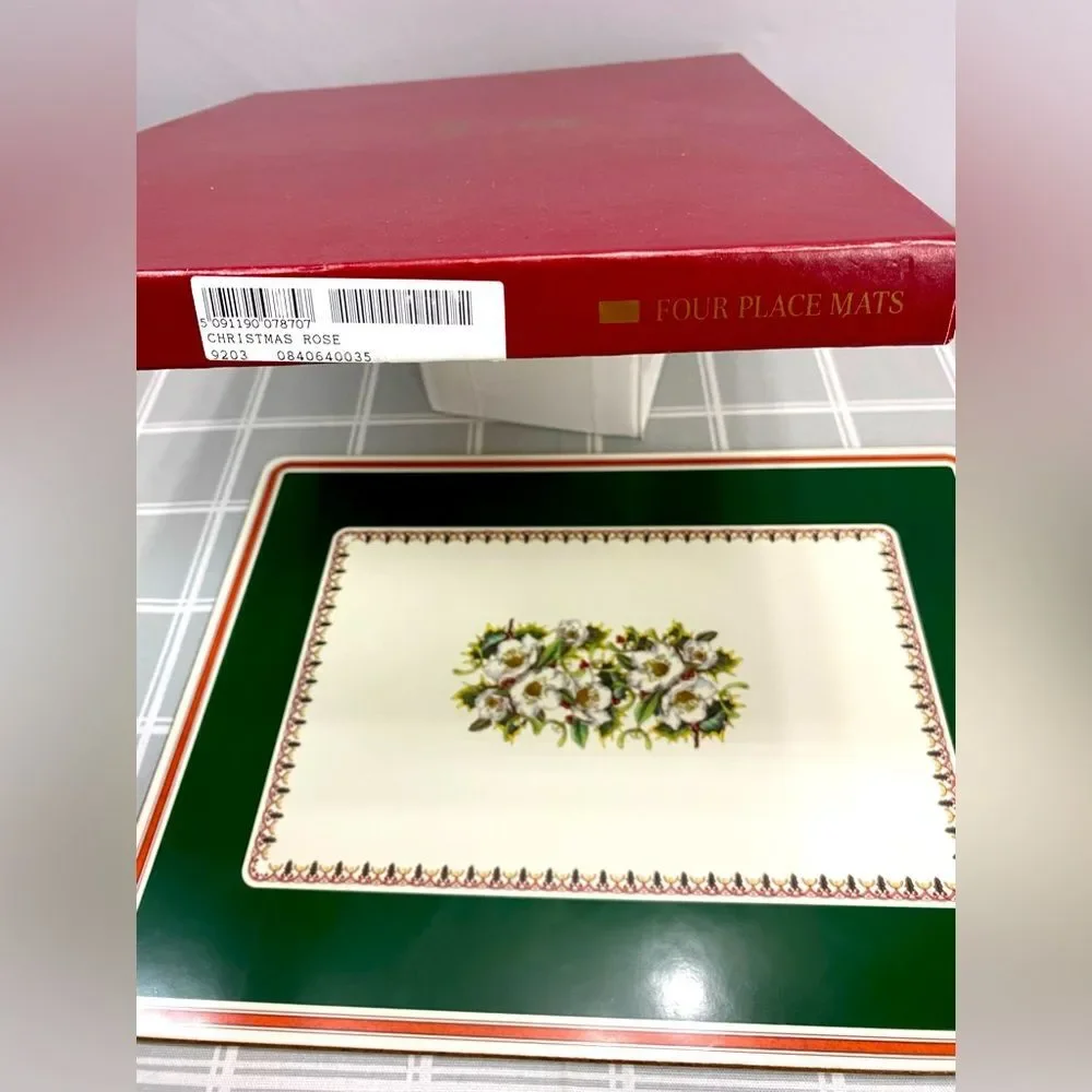 Spode Christmas Rose Large Acrylic Finish Corkboard Back Placemats Box Set of 4